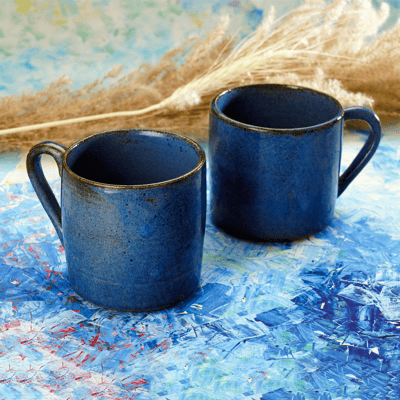 Handmade Blue ceramic cups -Set of Two